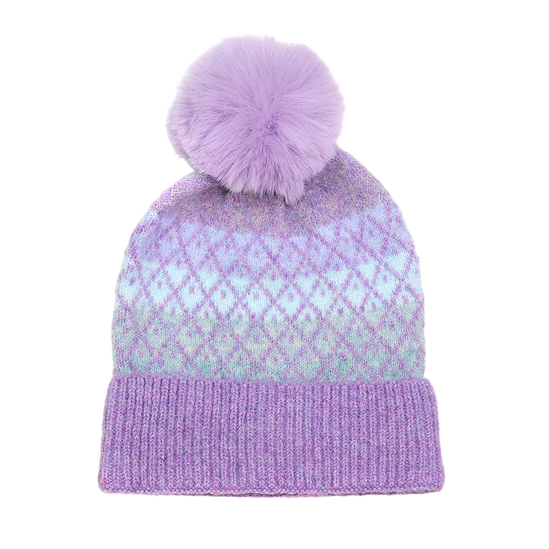 Alpaca Diamond Check Pom Pom Hat | Lilac