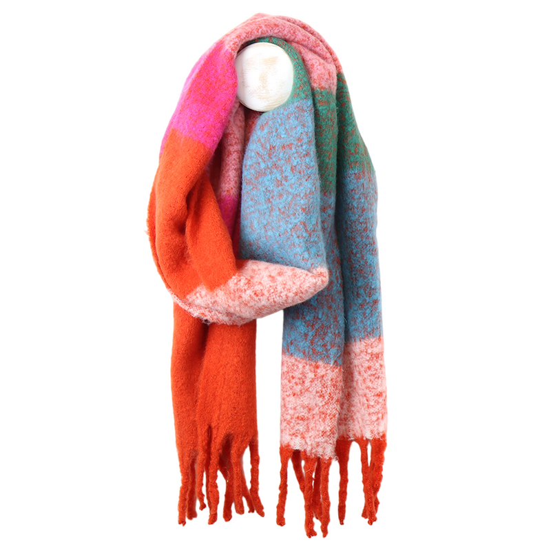 Colourblock Fringe Scarf | Red & Aqua Mix