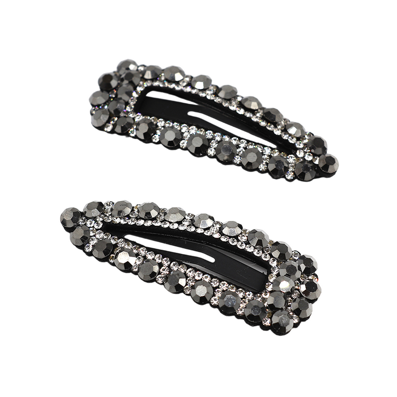 Crystal Hair Clips | Black & Silver | Set of 2