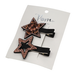 Crystal Star Hair Clips | Sienna Brown | Set of 2