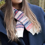 Fairisle Pull Through Scarf | Coral Pink & Navy Blue