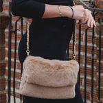 Faux Fur Crossbody Bag with Chain Strap | Cappuccino Beige