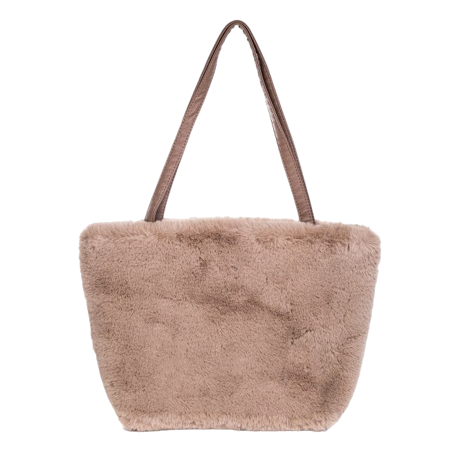 Faux Fur Handbag with Vegan Leather Strap | Cappuccino Beige