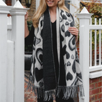 Heart Print Scarf with Fringe | Black & White