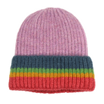 Knitted Beanie with Rainbow Turnup | Lilac