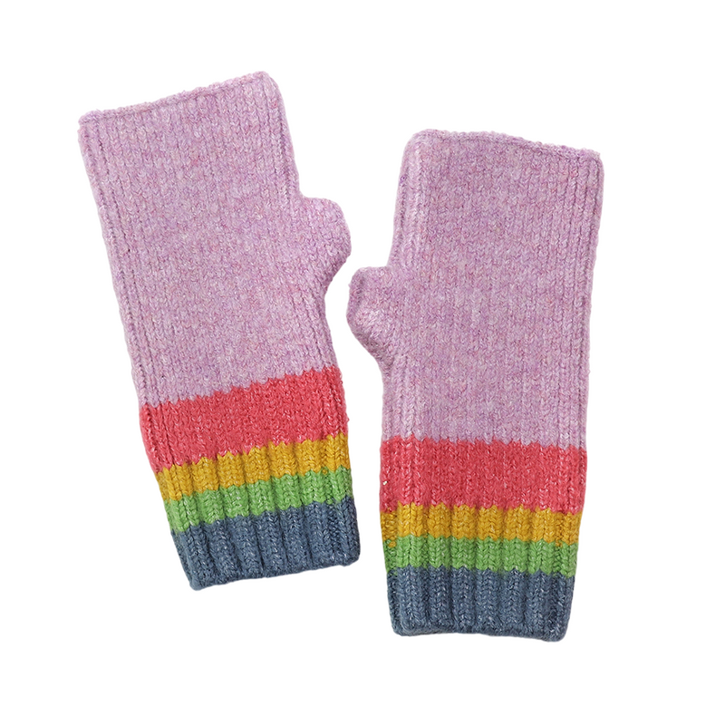 Knitted Rainbow Fingerless Mittens | Lilac