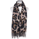 Leopard Print Scarf with Fringe | Brown