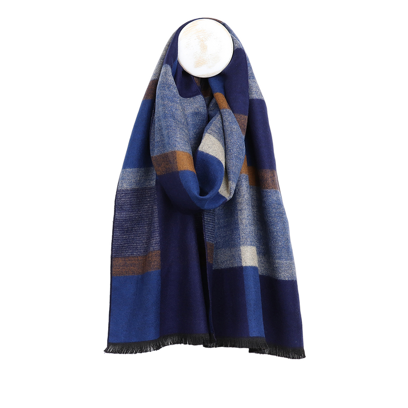 Men's Checked Viscose Scarf | Navy Mix