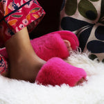 Open Toe Faux Fur Slippers | Bright Pink