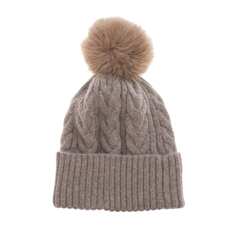 Cable Knit Hat Pom Pom Hat | Cappuccino Beige