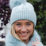 Cable Knit Hat Pom Pom Hat | Ice Blue