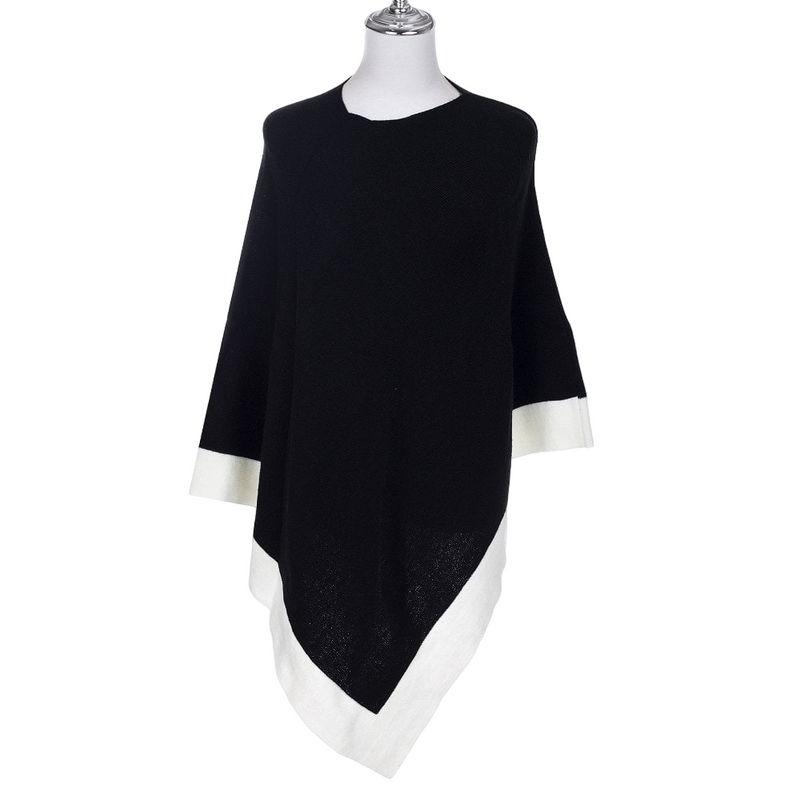 Spun Acrylic Poncho | Black & Stone White