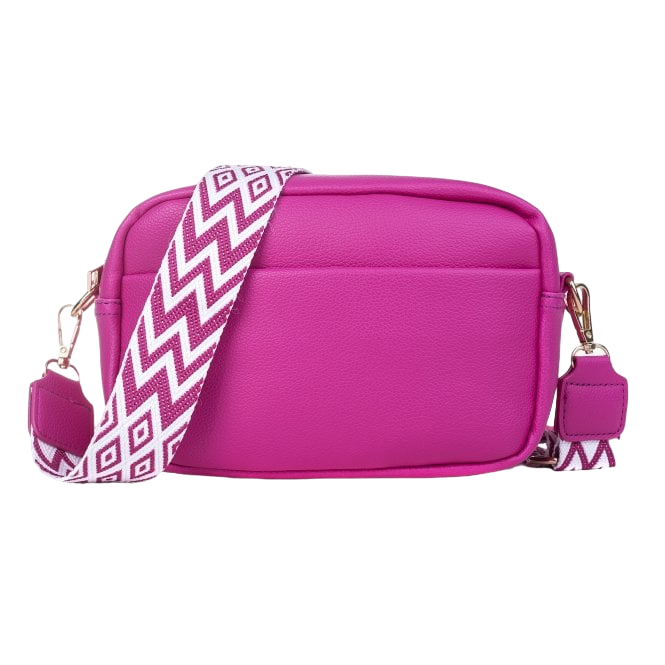 Vegan Leather Camera Bag with Aztec Strap | Lipstick Pink