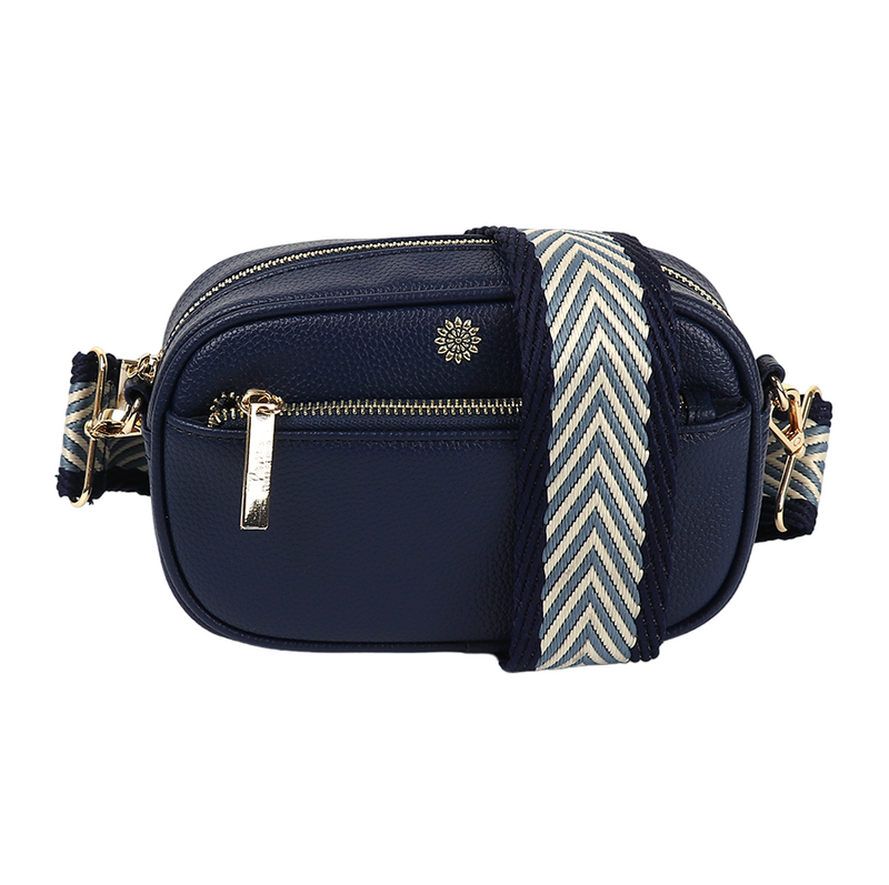 Vegan Leather Camera Bag with Woven Strap | Navy