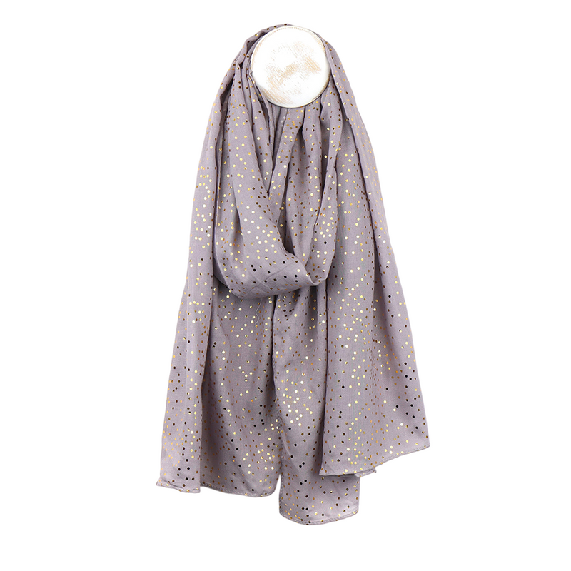 Viscose Spot Print Scarf with Gold Foil | Grey