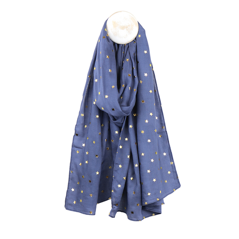 Viscose Spot Print Scarf with Silver Foil | Denim Blue