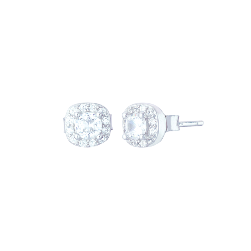 Zia CZ Cushion Stud Earrings | Sterling Silver