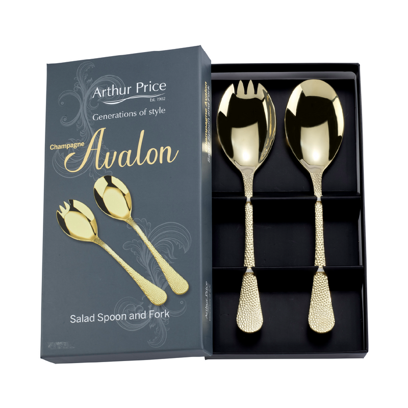 Champagne Avalon Salad Serving Spoon & Fork Box Set | 2 Piece