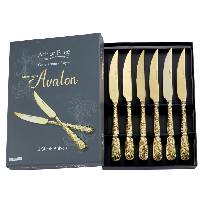 Champagne Avalon Steak Knife Box Set | 6 Piece