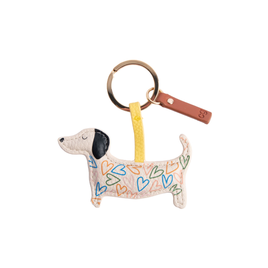 Caroline Gardner Multi Outline Hearts Sausage Dog Keyring | About Living