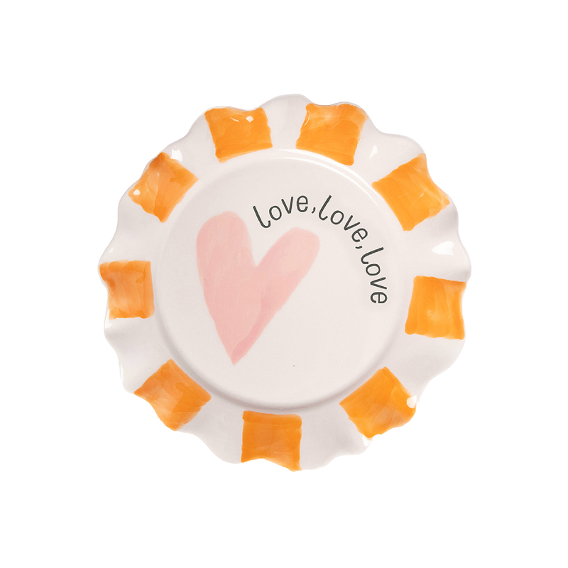 Scalloped 'Love, Love, Love' Side Plate | Orange