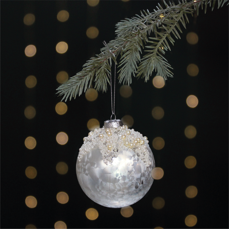 Beaded Christmas Tree Bauble | White & Silver