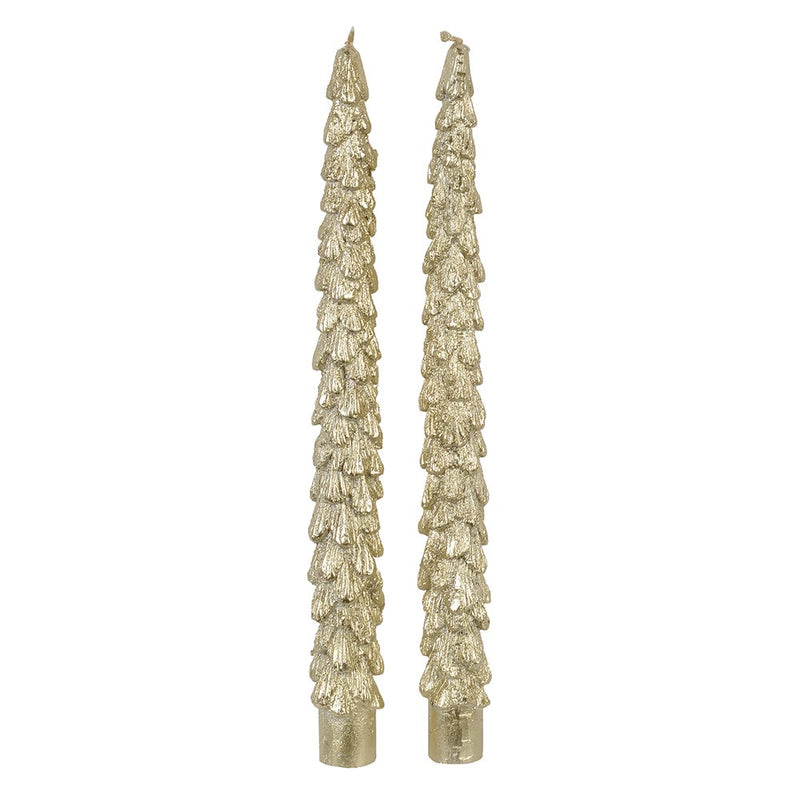 Christmas Tree Taper Candles | Gold | Set of 2