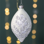 Frosted Glitter Tree Finial Christmas Tree Bauble | Silver & White