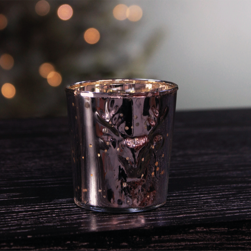 Reindeer Embossed Candle Holder | Silver