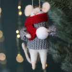 Winter Mouse with Snowball Hanging Christmas Tree Decoration