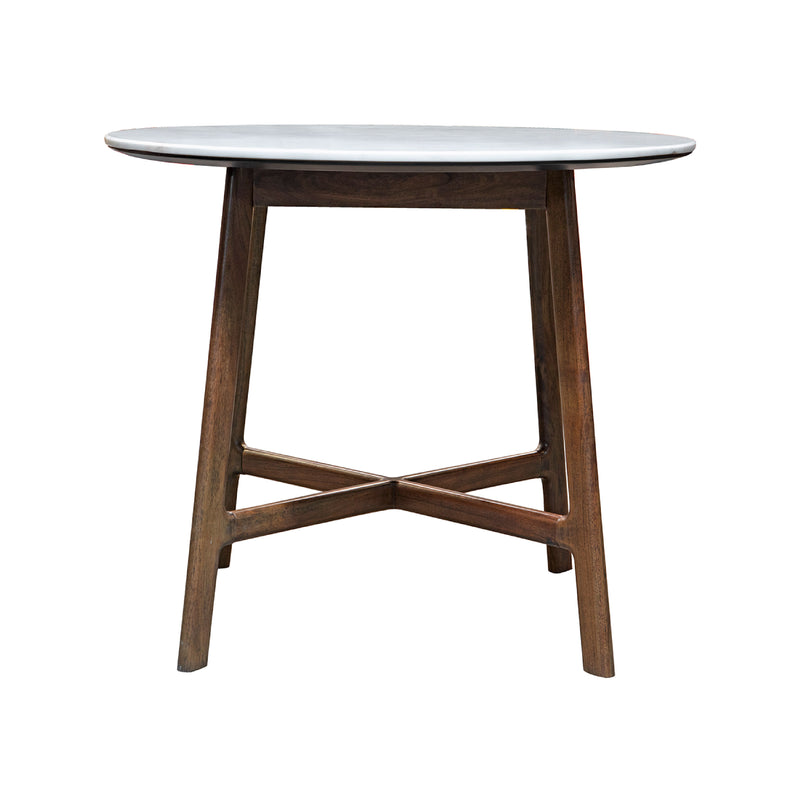 Barcelona Mid-Century Marble Top Round Dining Table | Dark Acacia