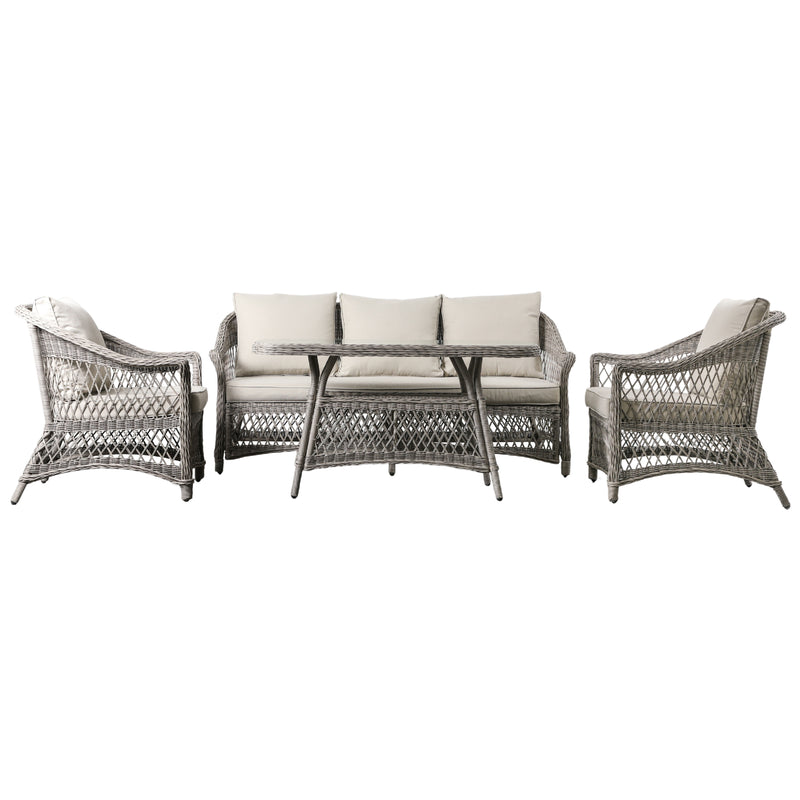 Outdoor Menton Country Sofa Dining Set | Stone Grey Rattan