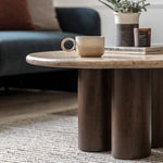 Trevi Round Stone Top Coffee Table | Dark Mango Wood