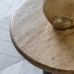 Trevi Round Stone Top Side Table | Dark Mango Wood