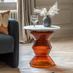 Turin Round Marble Top Side Table | Orange Glass