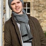 Men's Rib Knit Scarf with Black Trim | Grey