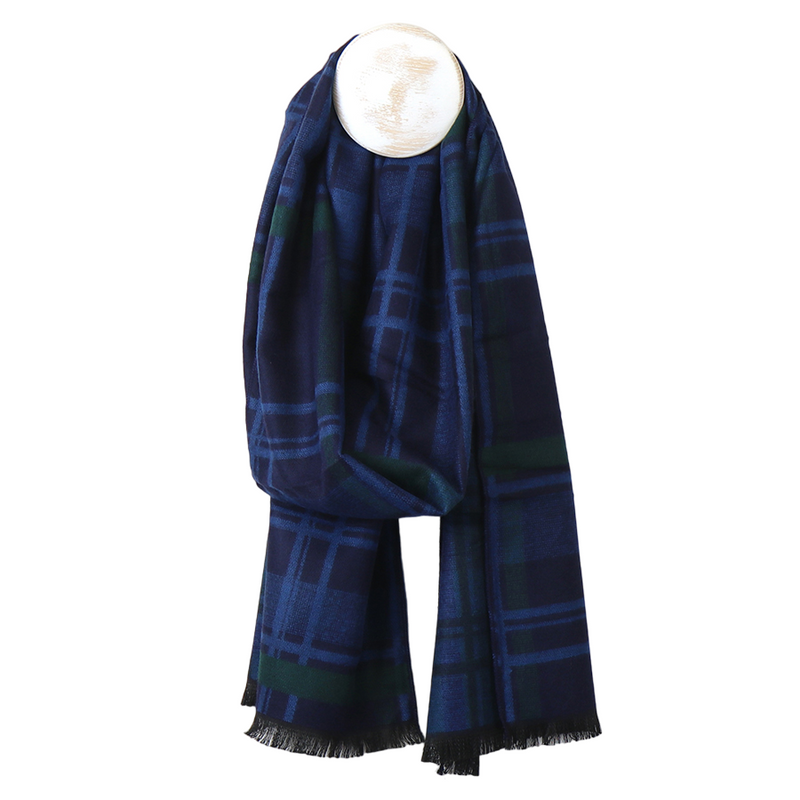 Men's Viscose Check Print Scarf | Blue & Green