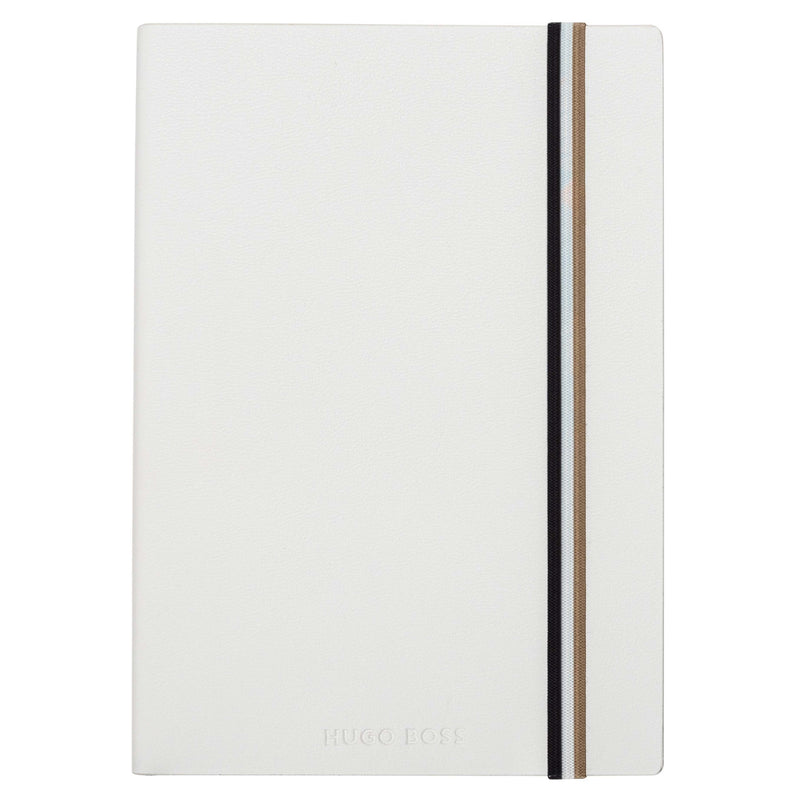 Iconic Plain A5 Notebook with Tricolour Strap | White