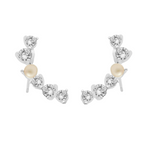 Halo Pearl CZ & Pearl Crawler Earrings | Silver Plated