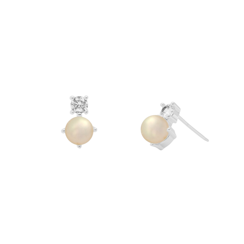 Halo Pearl CZ & Pearl Stud Earrings | Silver Plated