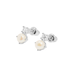 Halo Pearl CZ & Pearl Stud Earrings | Silver Plated