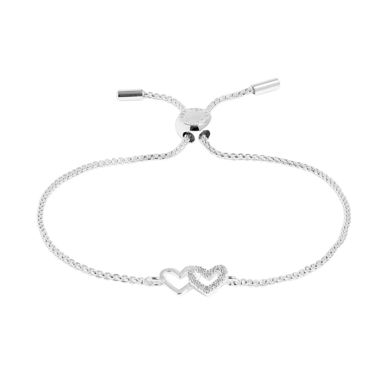 Mini Charms Pavé Linked Hearts Bracelet | Silver Plated