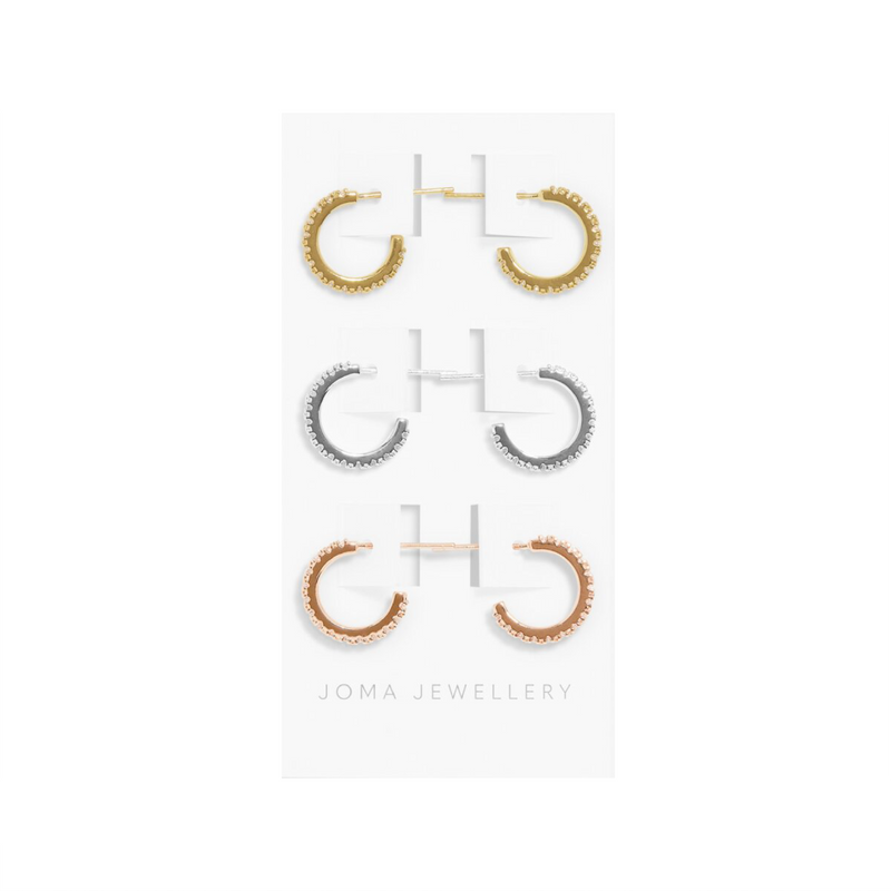 Mini Charms Three Tone Pavé Hoop Earrings | Silver, Gold & Rose Gold Plated