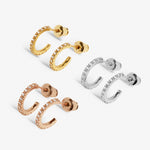 Mini Charms Three Tone Pavé Hoop Earrings | Silver, Gold & Rose Gold Plated