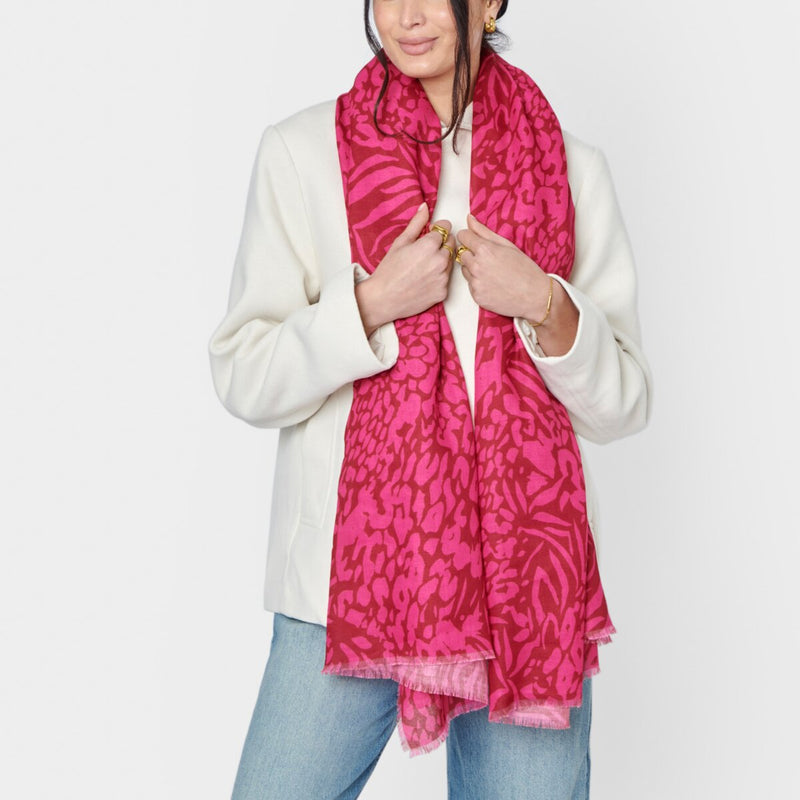 Animal Print Scarf | Red & Fuchsia