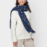 Confetti Star Foil Print Scarf | Navy, White & Silver