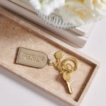 'Love Makes A House A Home' Keepsake Charm Keyring | Light Taupe