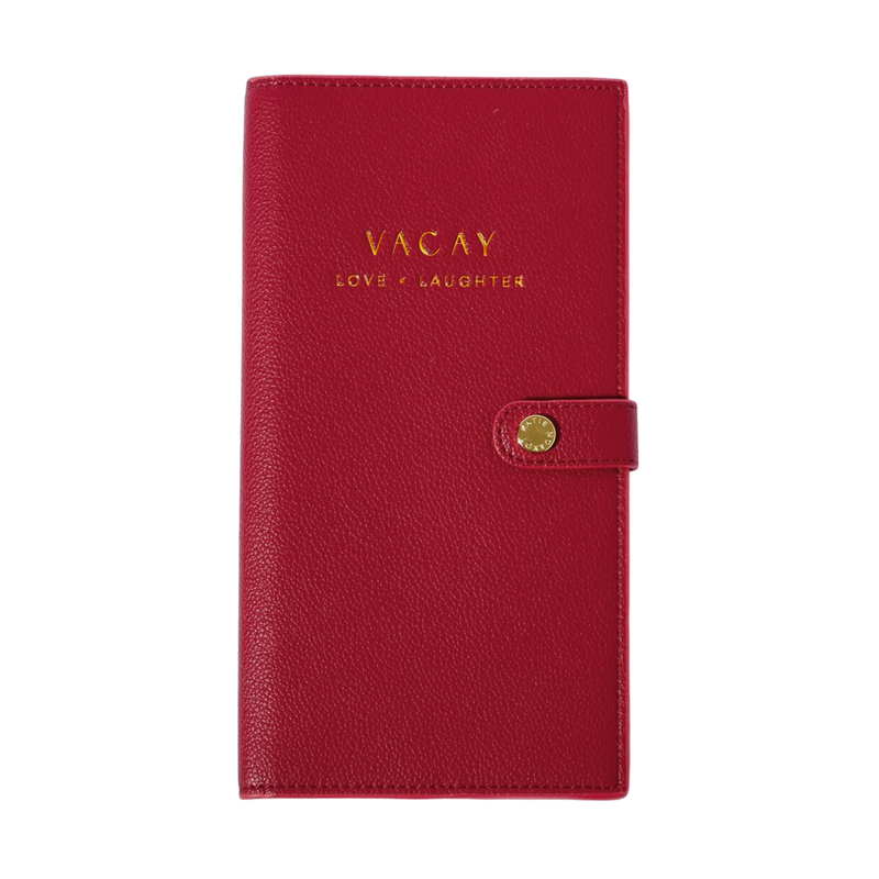 'Vacay, Love, Laughter' Sentiment Travel Wallet | Garnet Red