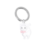 Angora Cat with Bow Keyring | White & Pink