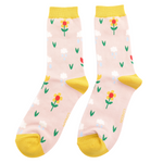 Bamboo Socks | Rain Clouds & Flowers | Pastel Pink